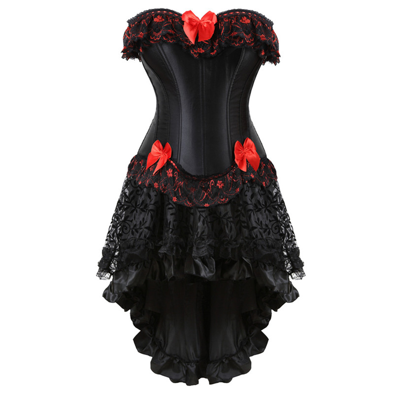 Sapubonva – robe Corset gothique victorien en dentelle pour femmes, Costume Lolita Vintage, Bustier, surbuste, jupes, Top, Sexy, noir: L
