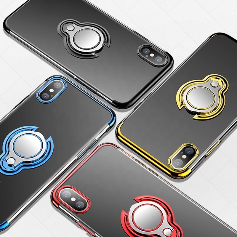 Meest Populaire Producten Luxe Ring Stand Plating Transparante Tpu Cases Voor iPhone X
