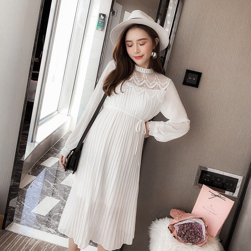 Chiffon Dresses Maternity Clothes For Pregnant Women Long Sleeve Pleated Dresses Pregnancy Maternity Dress Spring