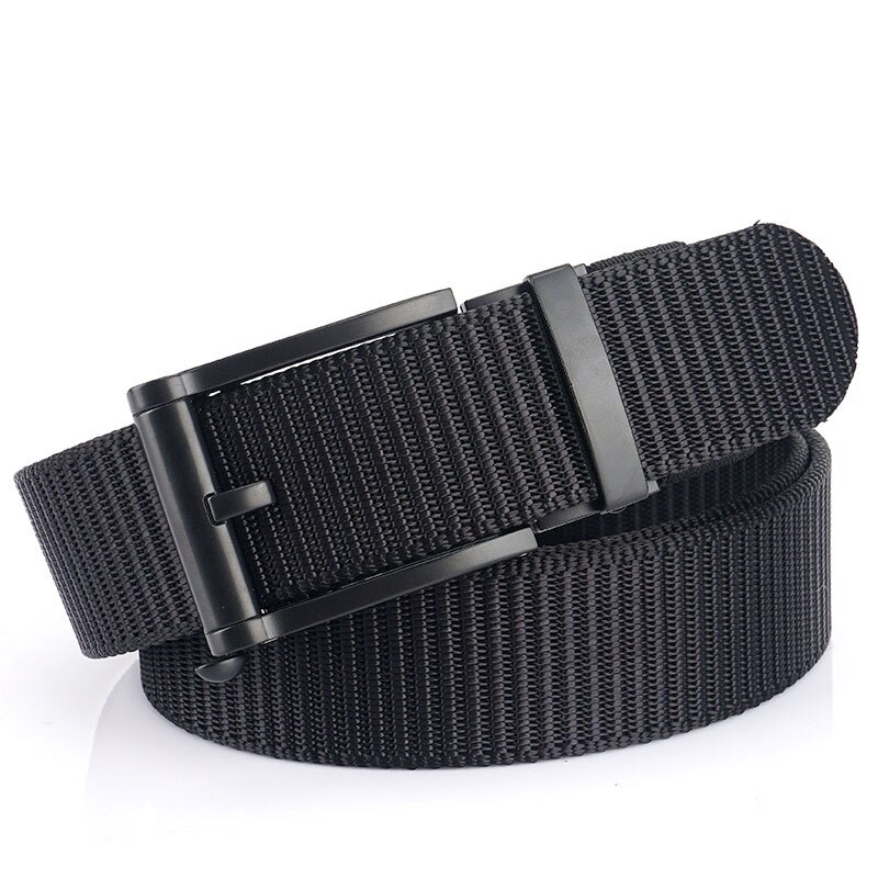 Deepeel 1pc 3.5*120cm canvas riem met automatische gesp, zonder tanden, tankpatroon, dikke nylon tailleband, heren outdoor vrijetijdsriem: Zwart-zwart