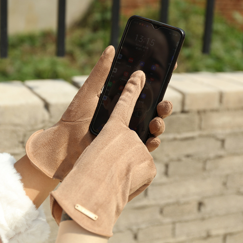 Guantes sencillos y finos para mujer, manoplas de otoño e invierno para mantener el calor con pantalla táctil, tela de ante a prueba de viento