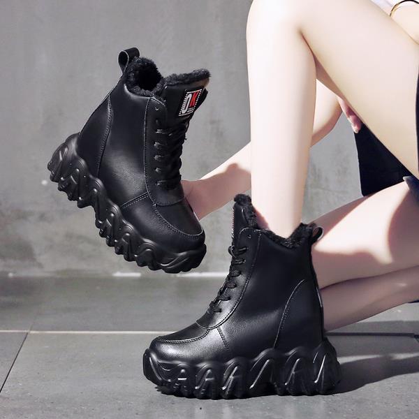 Lolita laarzen laarzen dames lage hak schoenen luxe laarzen-dames winter schoenen ronde neus rubber: Matzwart / 35