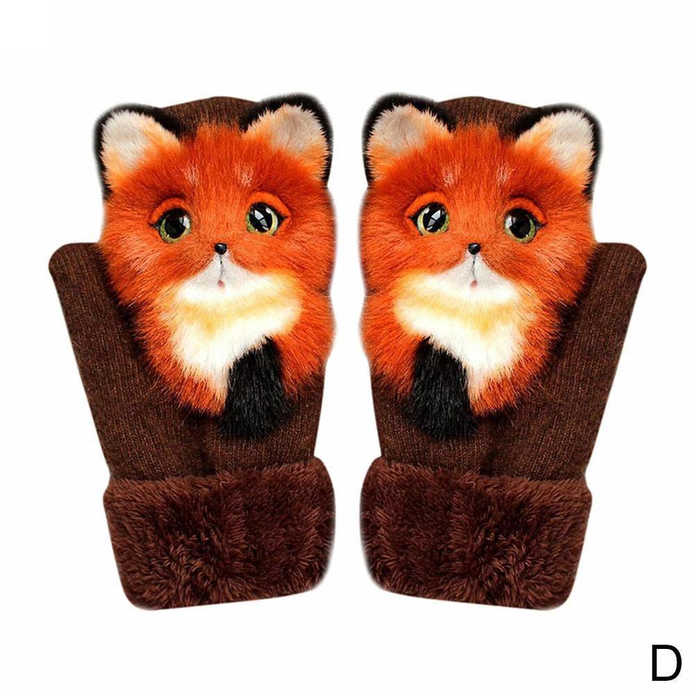 Animal Cat Dog Panda Racoon Kid Winter Warm Soft Princess Girl Mittens Full Long Gloves Fingers Cute L3E8: D