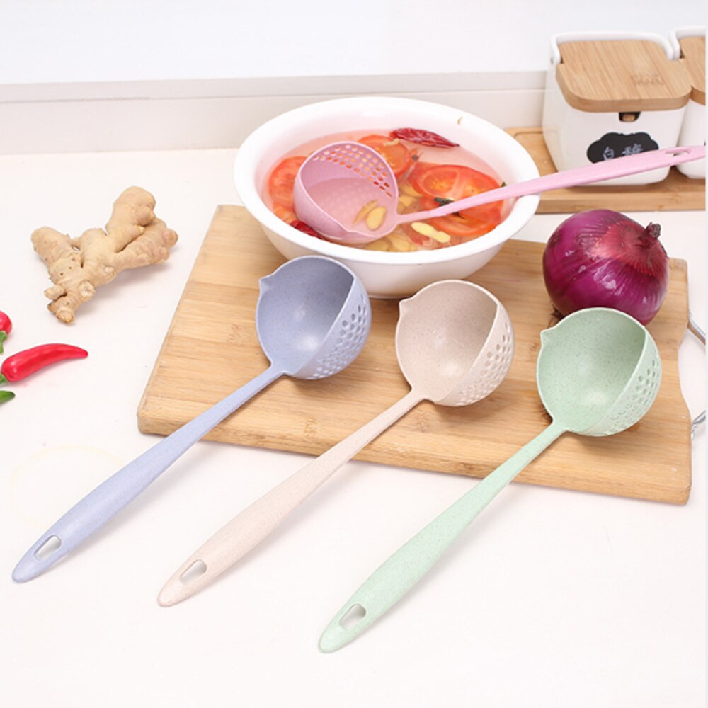 Louche à soupe 2 en 1 avec trou de filtre, louche à Long manche, cuillère en plastique, passoire à Sauce, outils de cuisine