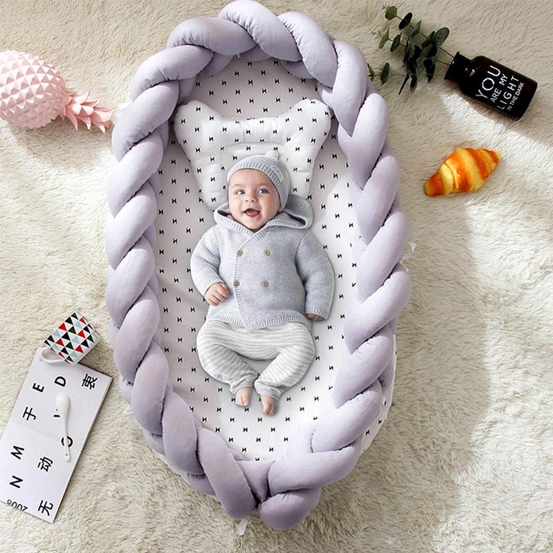 Portable Baby Knit Crib Newborn Sleeping Nest Soft Breathable Cotton Lounger for all cribs, cradles and cots
