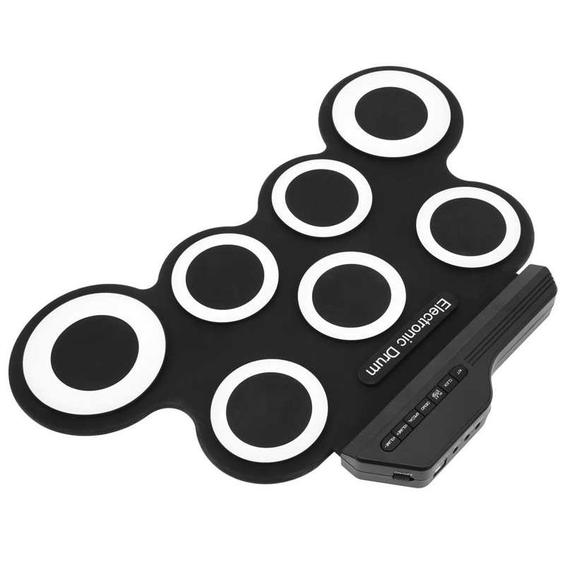 Electronic Drum Pad Set Built‑in Speaker Foldable Roll Up Percussion Mat Kit Electronic Drum with Double Foot Pedal 2 Drumstick