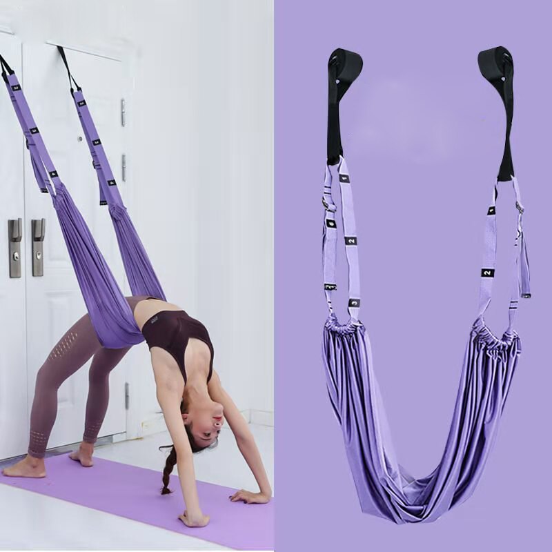 Verstelbare Antenne Yoga Riem Hangmat Swing Stretching Anti-Zwaartekracht Inversie Oefeningen Multilayer Riem Deur Flexibiliteit Trainer: Paars