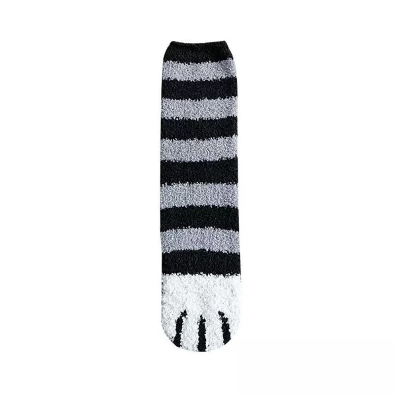 Fluffy Warm Sock Animal Claws Coral Velvet Socks Winter Kawaii Thick Socks Striped Cartoon Women Short Cute Sock Cat Winter: A