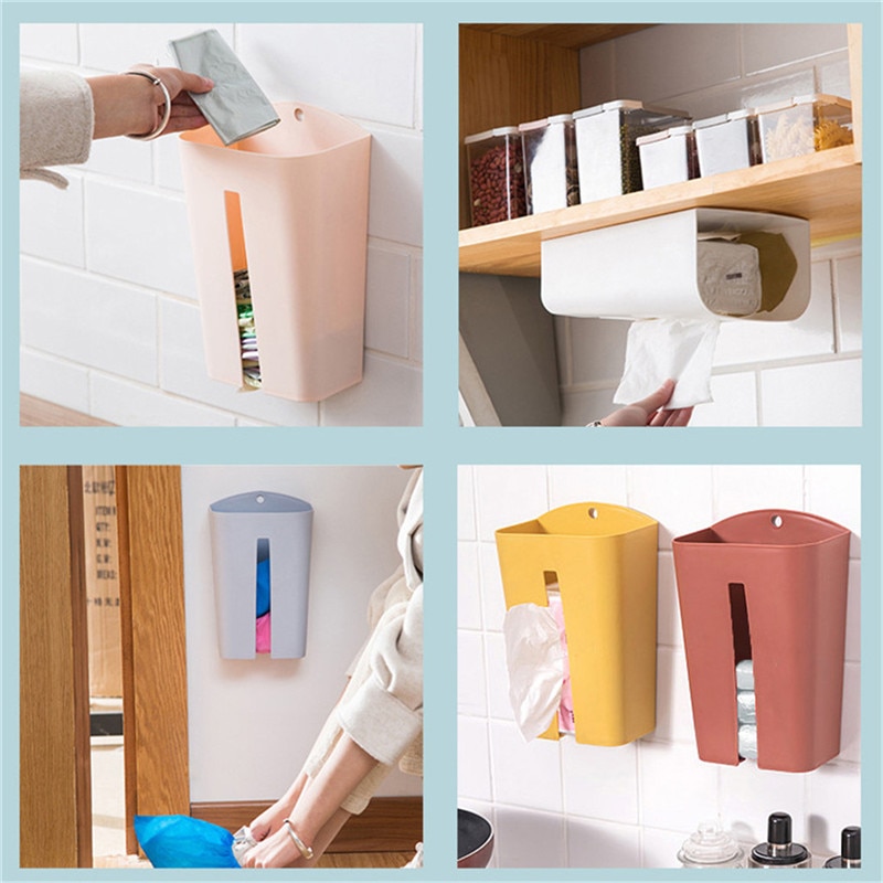 Tissue Storage Box Wall-mounted Paper Towel Holder Garbage bag sorting box Toilet Tissue Paper Extraction Dispenser @C