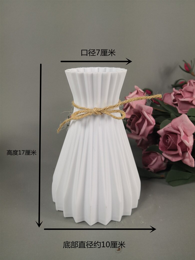 Jarrón de plástico de mimbre de imitación blanco con flores de cintura, jarrón para decoración de sala de estar: Blanco