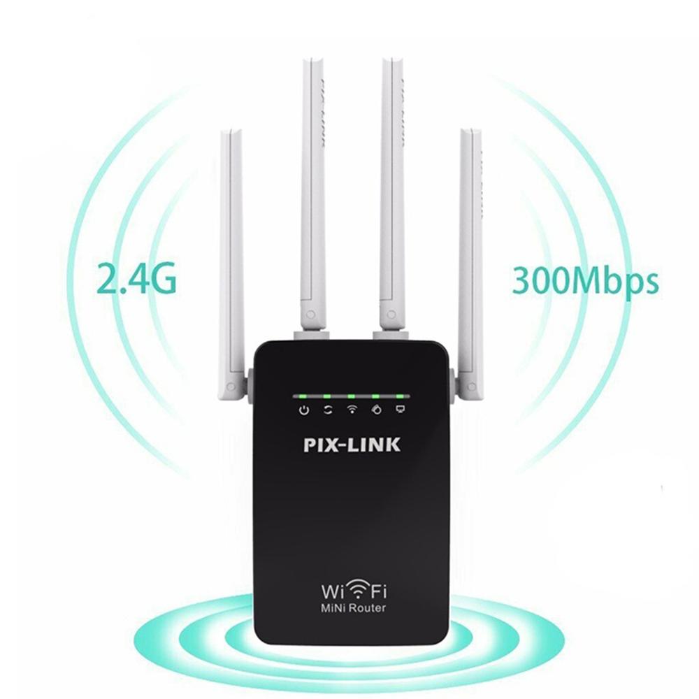 300Mpbs WiFi Range Extender Internet Signal Booster with 4 High Power External Antennas 2.4G Home Office Wi-Fi Wireless Repiter