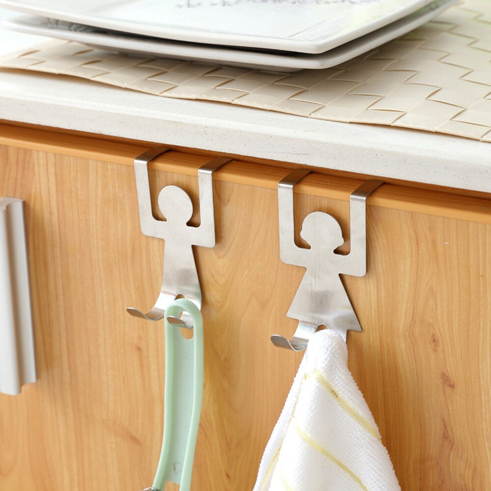 2pc Stainless Steel Lovers Shaped Hooks Up Cartoon Kitchen Holder Gadget Hanger Humanoid Door Hook Kitchen Storage Accessories
