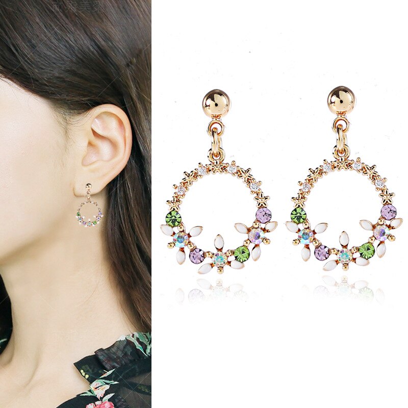 #39 dame luksus dingle klips på øredobber ingen gjennomhullet cubic zircon geometrisk rund form øreklips