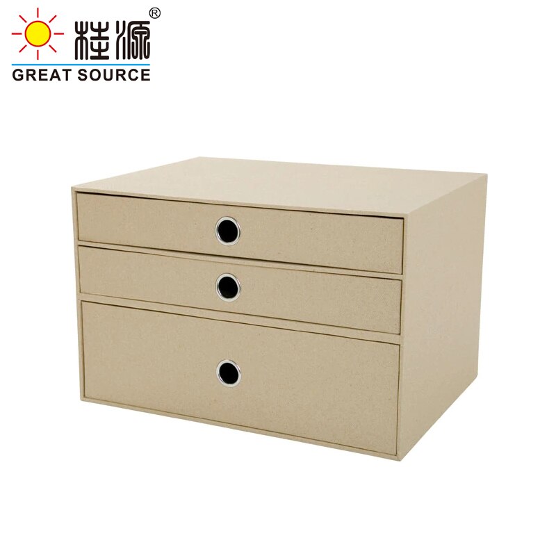 3 Lagen Kast Cardboads Bureau Top Organizer Home Storage 3 Laden Kast Beige Faux Linnen Natrual Hout Papier (2 Stuks)
