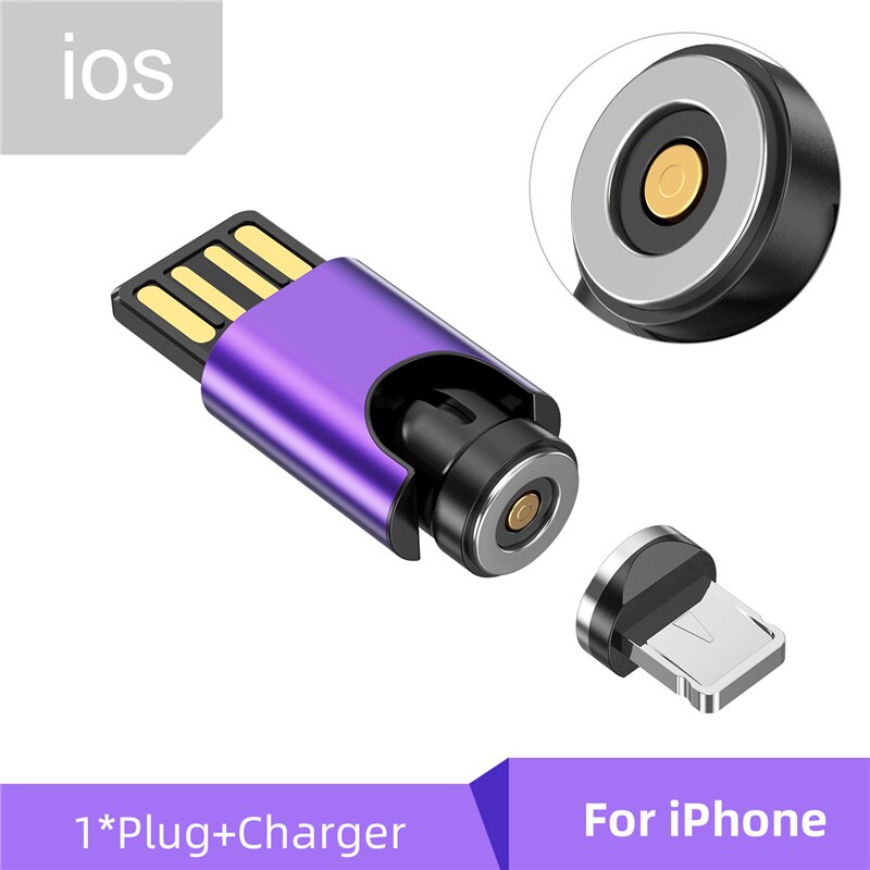 USLION 540 Rotation Mini USB Converter Magnetic Charger For iPhone 11 13 Huawei Xiaomi Samsung Mobile Phone Universal Charging: For IOS Purple