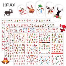 Hnuix 48 Pcs Kerst Nail Stickers Water Decals Sneeuwpop Kerstman Nail Art Jaar Slider Manicure Rondes Complete Tool bn