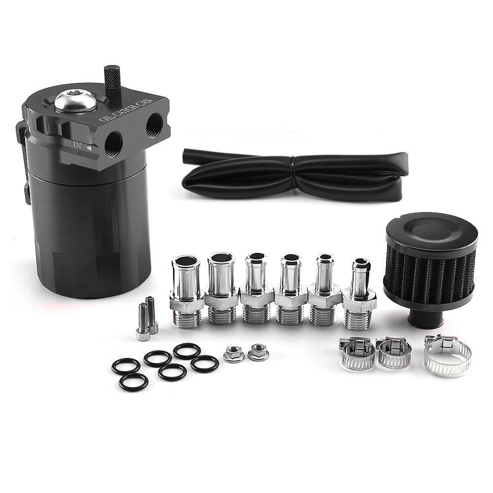 Oil Catch Can Kit Reservoir Tank Engine Black Polish Baffled Universal Aluminum