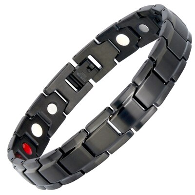 Hottime Therapeutic Energy Healing Bracelet Stainless Steel Magnetic Therapy Bracelet 5 Colors: Black