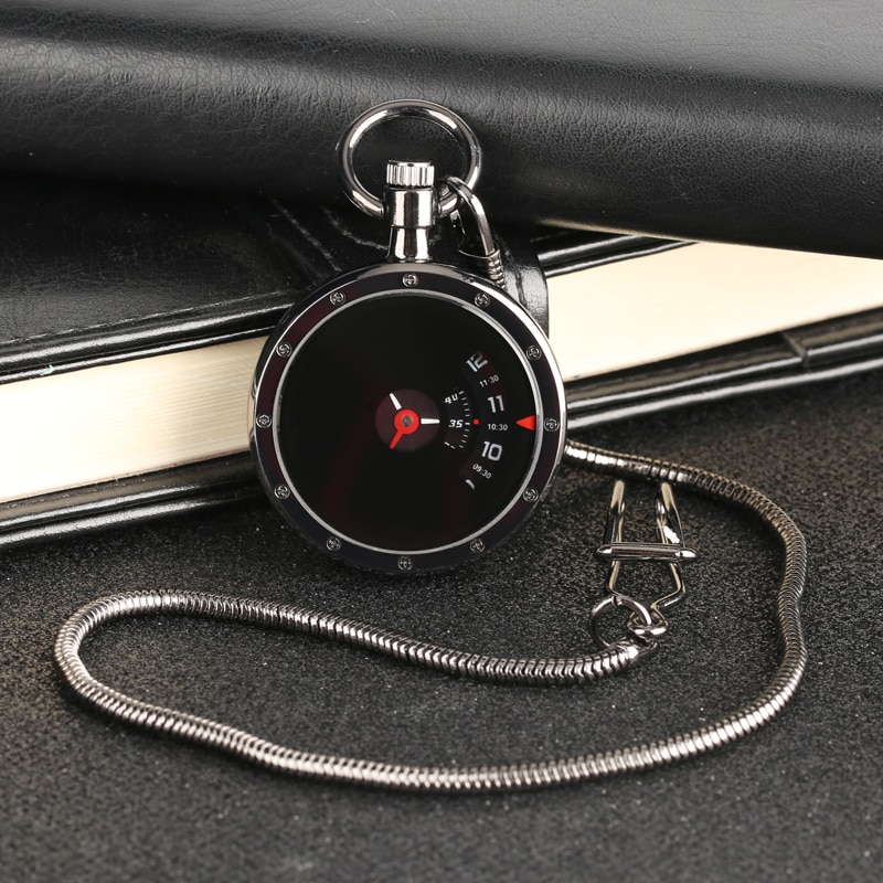 Vintage platine mesure cadran montre de poche Quartz rétro noir pendentif serpent chaîne hommes femmes horloge