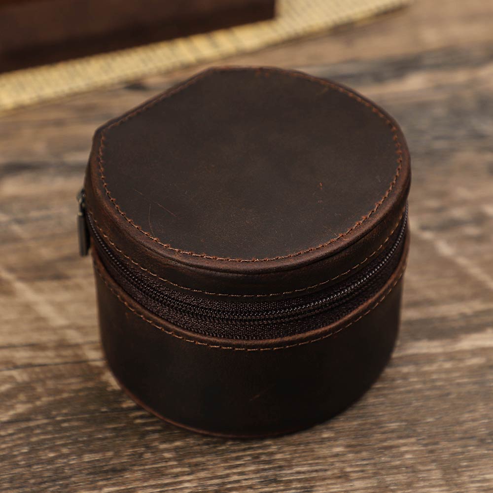 Leather Watch Travel Case Zipper Single Watch Case Storage Soft Cushioned Container for Wristwatch Organizer Box for Men: Default Title