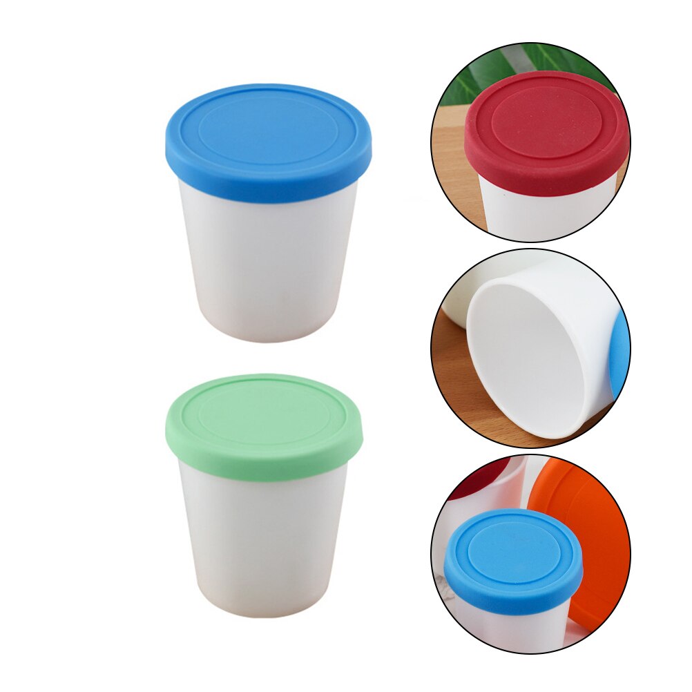 2pcs Ice Cream Freezer Storage Container Round Dessert Cups Ice Cream Holders