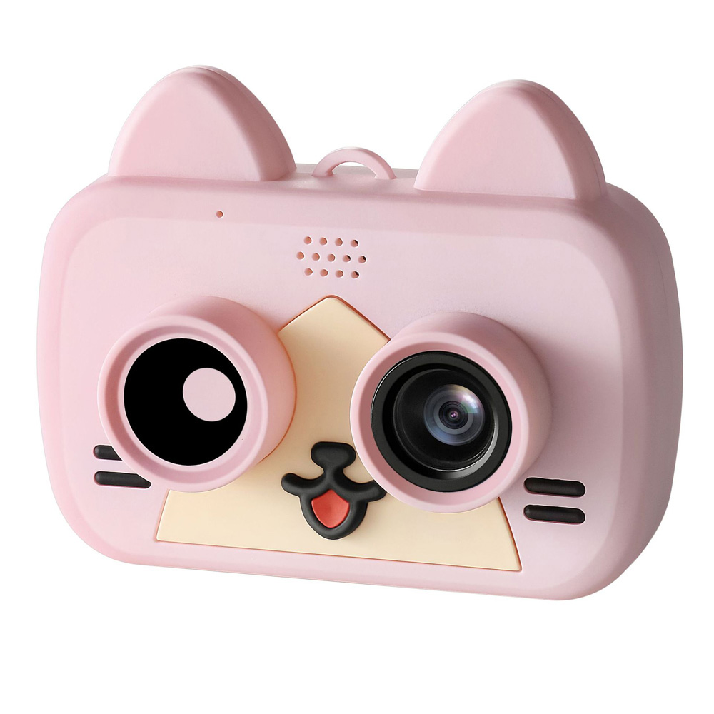 Børn sød kat ansigt smart mobiltelefon wifi synkroniseringskameraer mini digitalt kamera pædagogisk legetøj til børn fødselsdagsfest legetøj: Lyserød