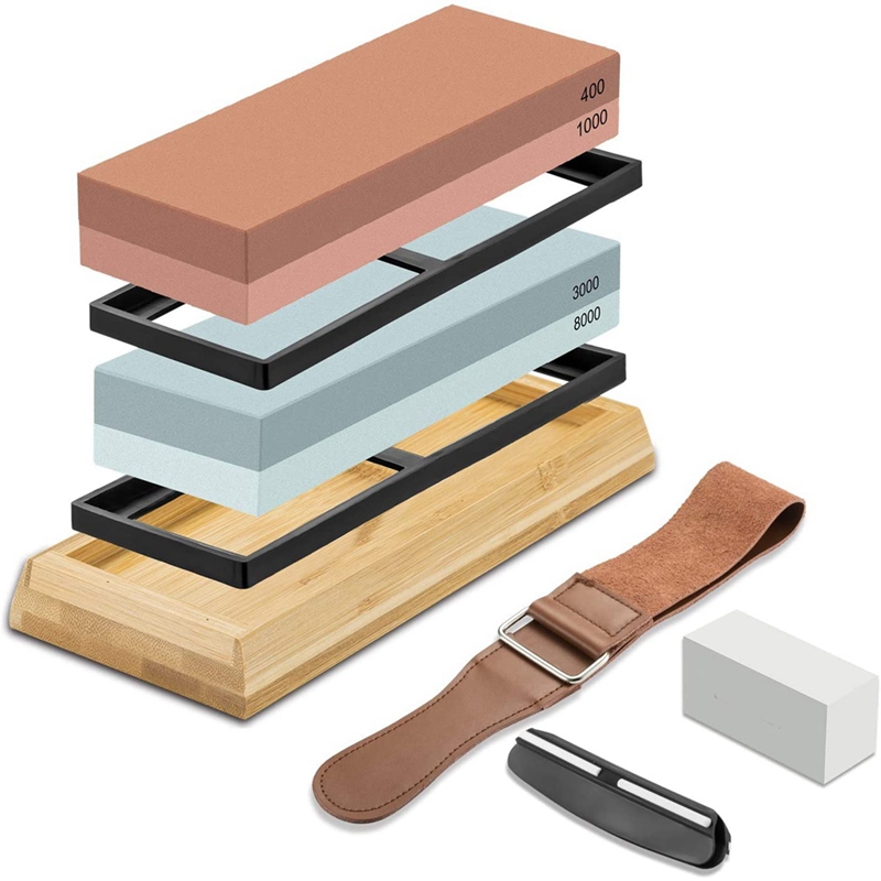 Whetstone Sharpening Stone Set Japanese Knife Sharpener Stone Wetstones for Sharpening Knives 400 1000 3000 8000 Grit: Default Title