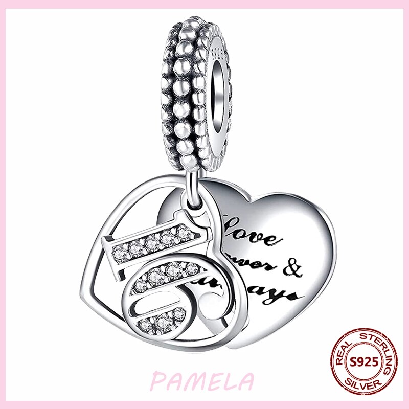 PAMELA 925 Sterling Silber Neue Arabischen Ziffern Charme 16 18 21 40 50 60 Perlen DIY Für Original Anhänger Armbinde schmuck Für Frauen: YBT755-16