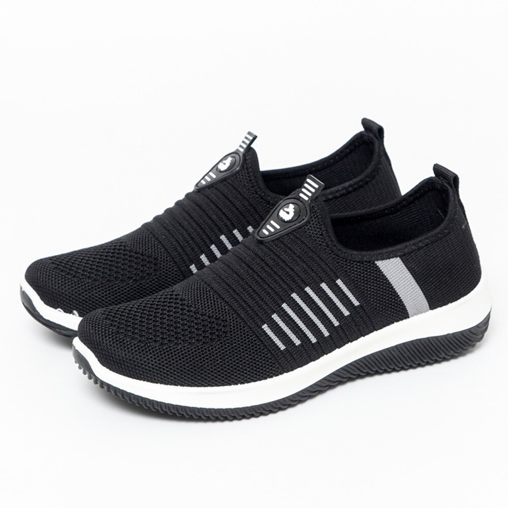 Vrouwen sneakers antislip schoenen Casual schoenen Lage Hak Sneakers vrouwen Knit Meshshoes Ademend Mode vrouwen schoenen D30: Black / 9