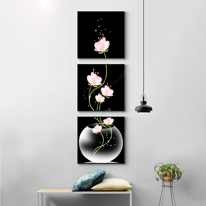 3 paneles Canavs pintura flores Poster imágenes de pared nórdicas para sala de estar pasillo escandinavo decoración abstracta arte de pared