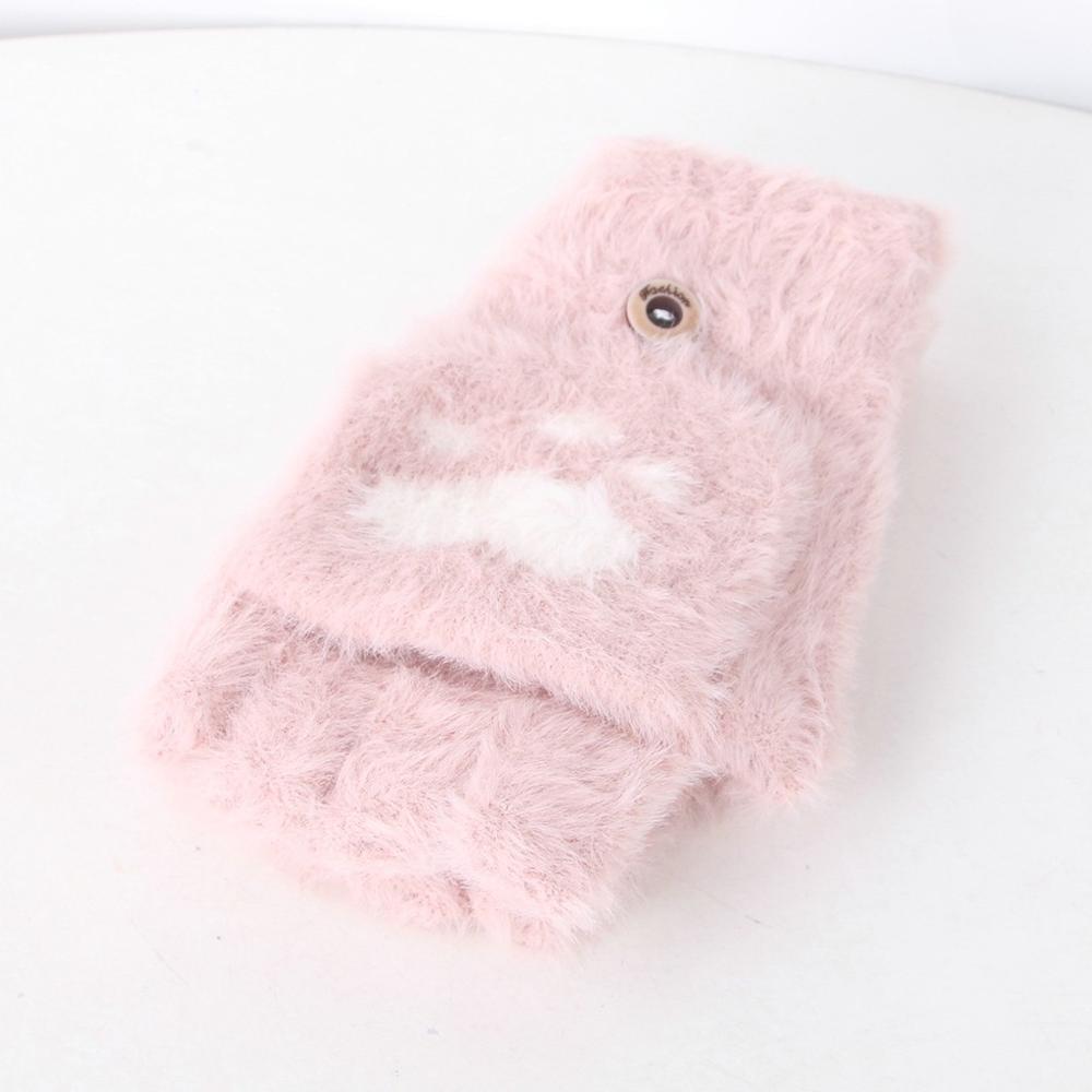 Children gloves Toddler Baby Winter Warm Knit Convertible Flip Top Cartoon Heart Mittens Gloves: Pink