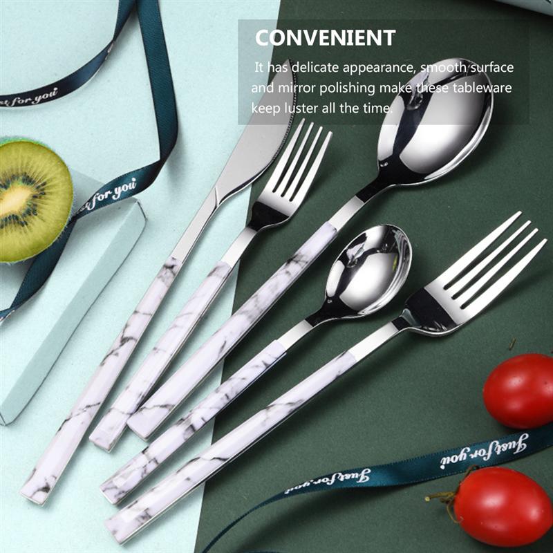 5 pièces/ensemble Imitation marbre inox couverts fourchette cuillère couteau vaisselle ensemble salle à manger couteaux fourchettes cuillères