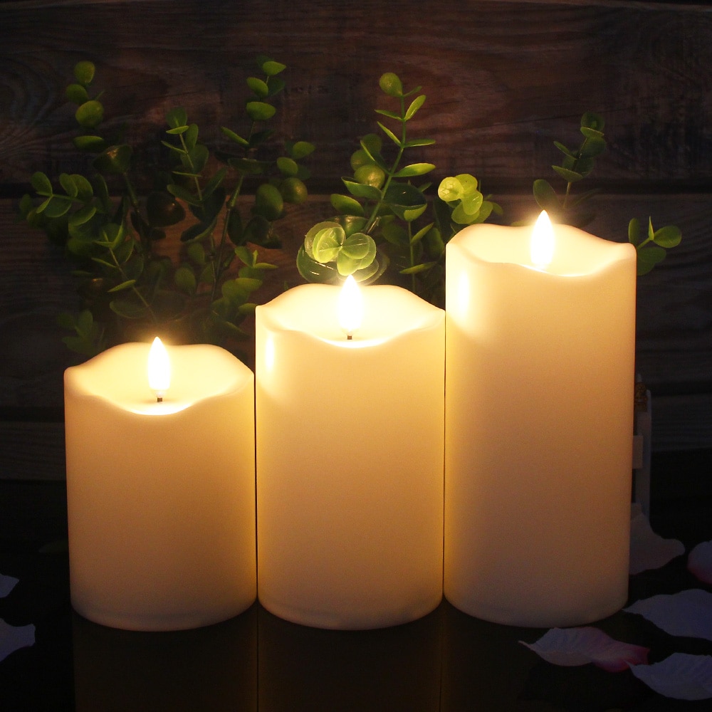 Pack of 3 Remote Control Year Candles,Timed Flameless LED Candle Light Valentine's Day Party Home Decor Easter Candle