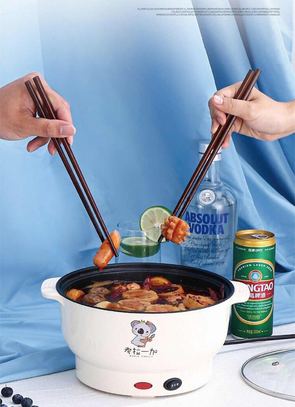 2L Multifunctional Electric Pot 800W Mini Dormitory Electric Pot Anti-Stick Electric Wok Low Power Noodle Cooking Pot