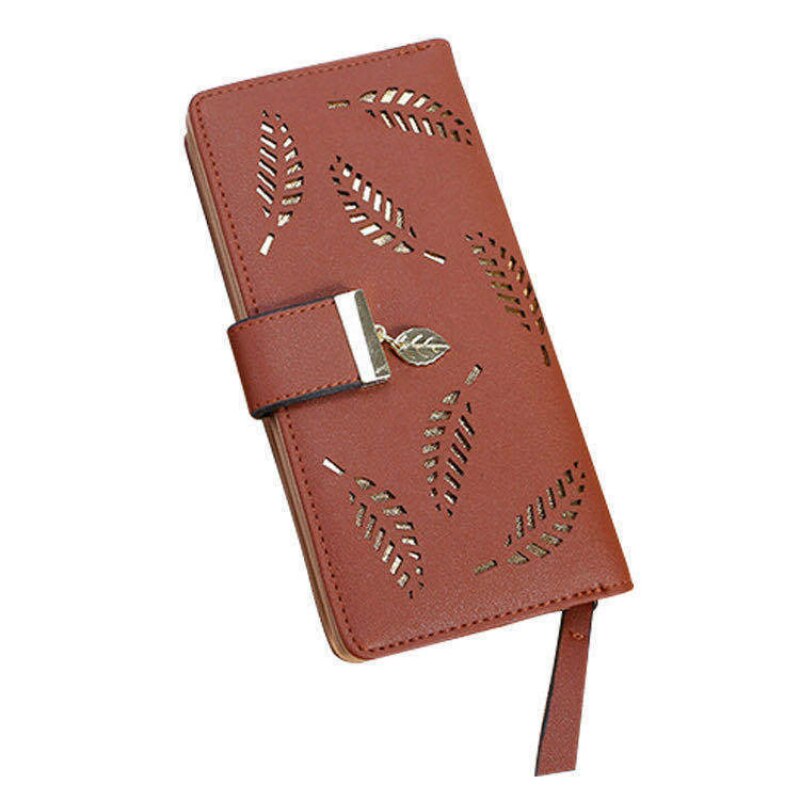 Women Wallet Leather Purse Female Long Wallet Hollow Leaves Pouch Handbag For Ladies Coin Purse Card Holders Clutch