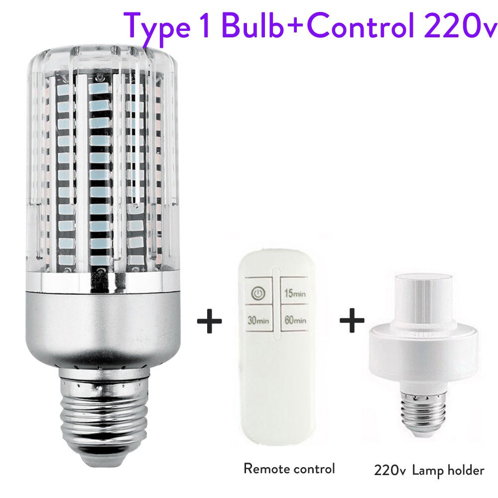 E27 60W 40W Uvc Led Kiemdodende Uv Licht Sterilisator Ultraviolet Licht Uv Desinfectie Lamp Eliminator Buis Ac 220V 110V: 1 With Control 220v