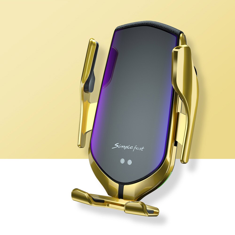 15W Qi Auto Draadloze Oplader Voor Iphone 11 Xs Xr X 8 Samsung S10 S20 Automatische Spannen Snelle Draadloze opladen Auto Telefoon Houder: 10W Gold