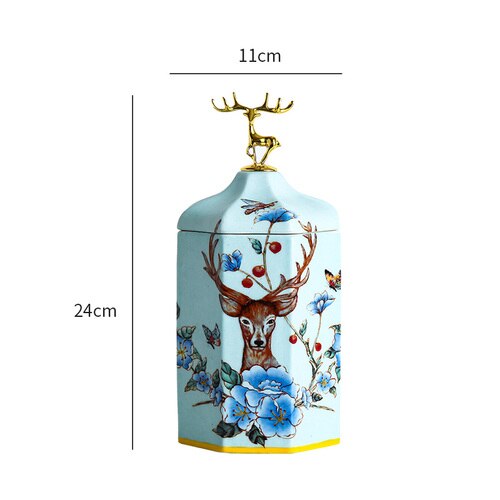 Kleur Bloem Gouden Vogel Herten Snoeppot Keramische Opslag Fles Huishouden Moer Thee Tin Vochtbestendige Opbergdoos Porselein ambachten: Light blue S