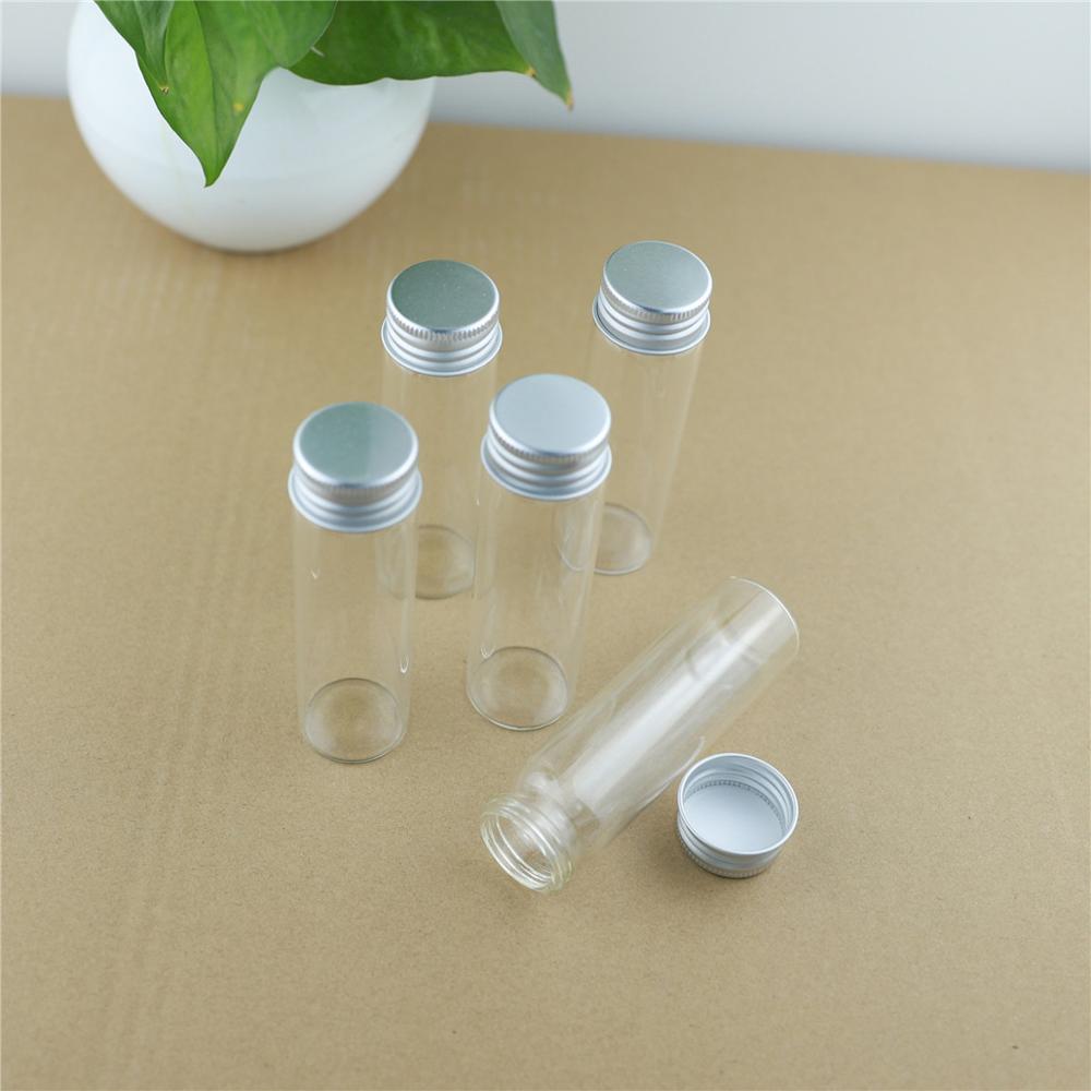 24PCS/lot 30*100mm 50ml Cute Glass Bottles Aluminum Caps Glass Tiny Jars Vials Transparent Glass Containers Perfume Bottles