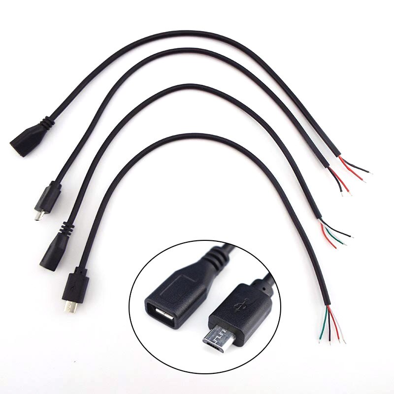 1/5Pcs Micro Usb 2.0 Een Vrouwelijke Mannelijke Jack Opladen Connector Kabel 4 Pin 2 Pin 4 Draden charge Cord Diy Voor Android Interface