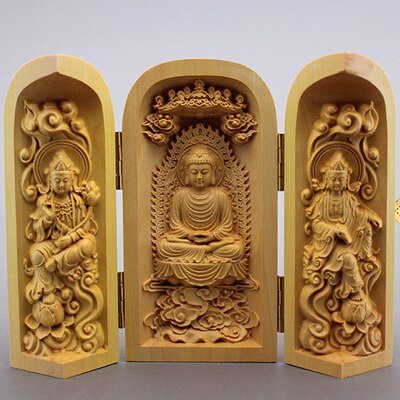 Buddha statue massivt træ tre åbne små buddha statue boligindretning tilbehør håndværk statue: 6