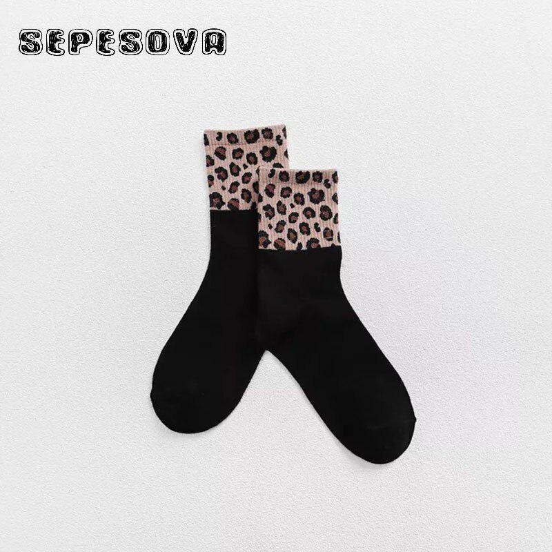 Womens Leopard Sokken Spikkel Streep Zwarte Winter Warme Korte Sok Trend Stijlvolle Blend Casual Elastische Slijtage Vrouw Comfortabele Sox