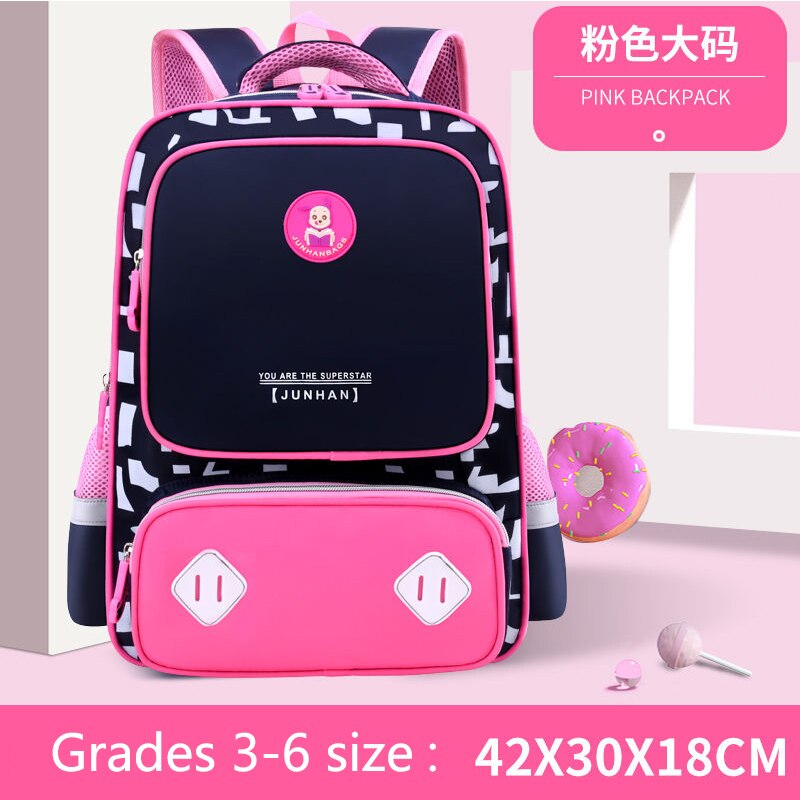 freundlicher Schule Taschen für Jungen Mädchen Grundschule Orthopädische Rucksack freundlicher Schul Wasserdichte Nylon Große Bookbags 6-12 Jahre: Rosa