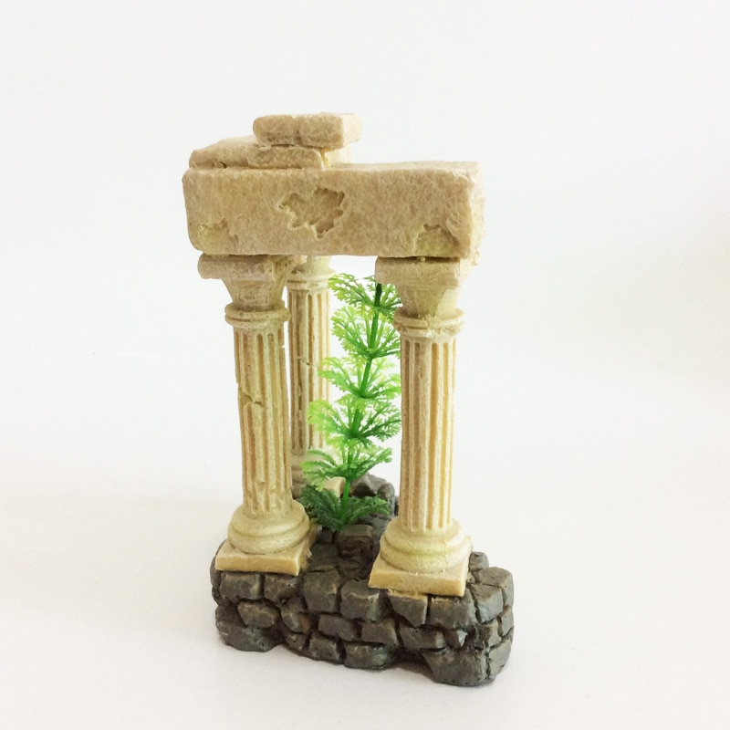Columna romana de templo griego, decoración de Acuario, restos acuáticos