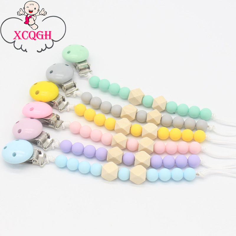 Xcqgh slik farve træ dummy klip akryl perler sut holder holder attache sucette kæde snor til spædbarn lille barn baby