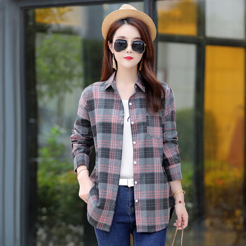 Herfst Plaid Shirts Womens Blouses Losse Lange Mouw Lady Plus Size Tops Gecontroleerd Vrouwelijke Kleding Uitloper Met Pocket xxl: AA3 / L