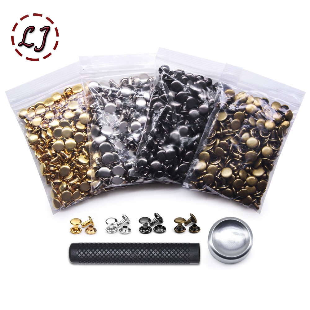400 Sets Leather Rivets Double Cap Rivet Tubular 4 Colors Metal Studs with Fixing Tools for DIY Leather Craft/Clothes/Shoes/Bag