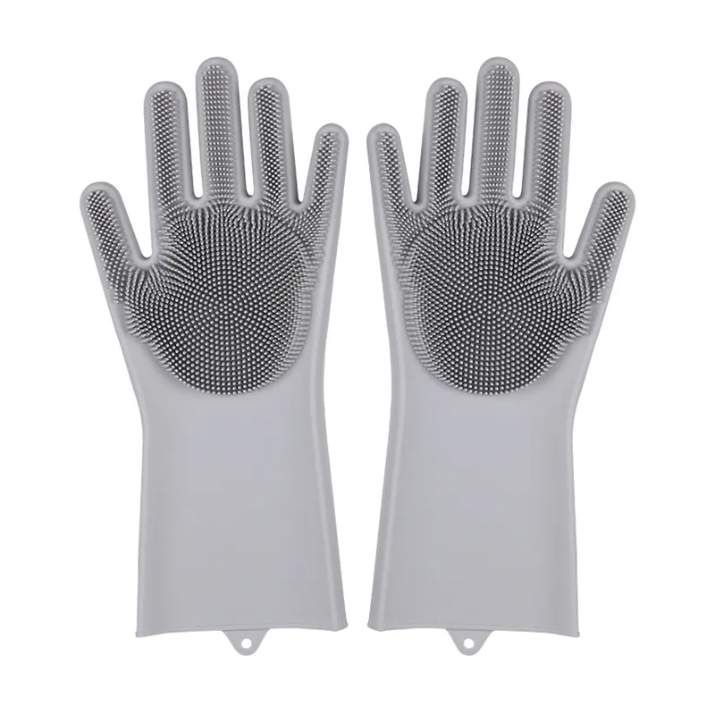 Gants magiques de nettoyage de la vaisselle en caoutchouc Silicone, 1 paire, pour l'entretien de la maison, éponge à récurer, outils de nettoyage de la cuisine: GRIS