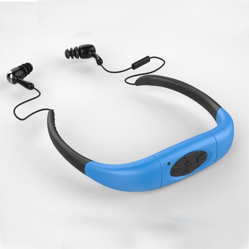 Reproductor de música MP3 impermeable IPX8, 4G, 8G, 16GB, banda para el cuello deportiva subacuática, natación, buceo, con Radio FM, auriculares estéreo: Azul / 4 GB