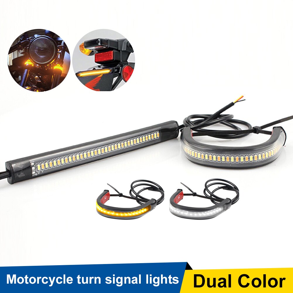 1/2 Pcs Universal Motorcycle Led Light Strip 12V Richtingaanwijzer Drl Amber Wit Moto Flasher Strip Licht Knippert blinker